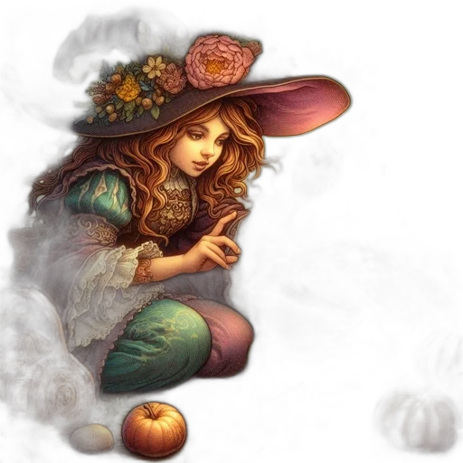 hat, jewelry, staff, dress, fantasy art, concept art, photorealistic, watercolor transparent PNG cut-out