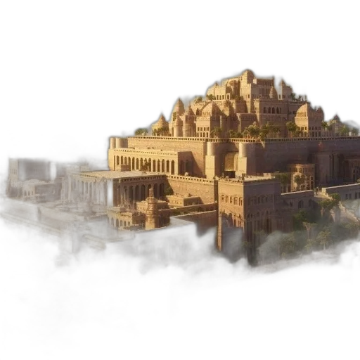 building, crown, concept art, photorealistic, 3d render, fantasy art, fog, earth tones transparent PNG cut-out
