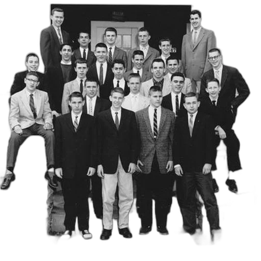 staff, jacket, hair, black, white, photo, group, men transparent PNG cut-out