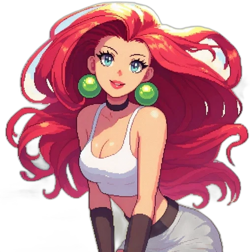 hair, anime, cartoon, pixel art, concept art, red, colorful, animated transparent PNG cut-out