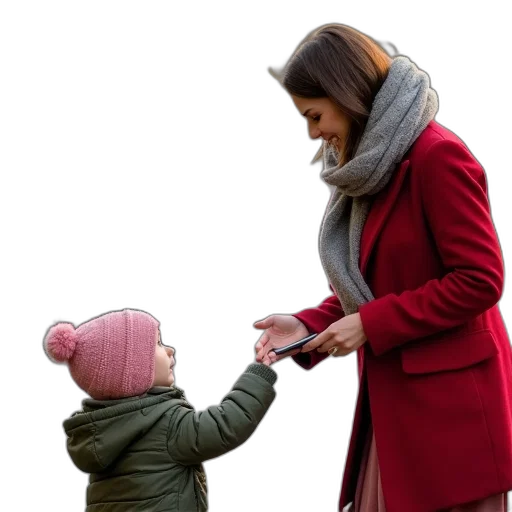 toddler, green, winter, coat, pink, beanie, reaching, out transparent PNG cut-out
