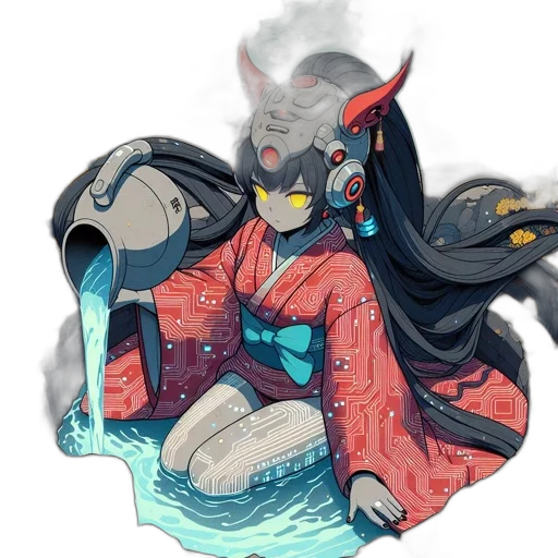dragon, mask, creature, staff, fantasy art, concept art, watercolor, anime transparent PNG cut-out