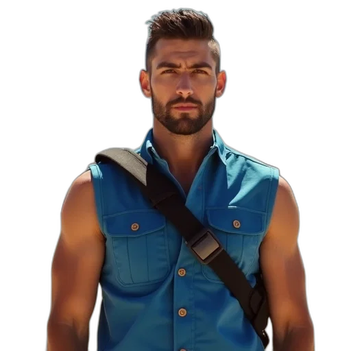 jacket, concept art, photorealistic, 3d render, fantasy art, blue, neon, man transparent PNG cut-out