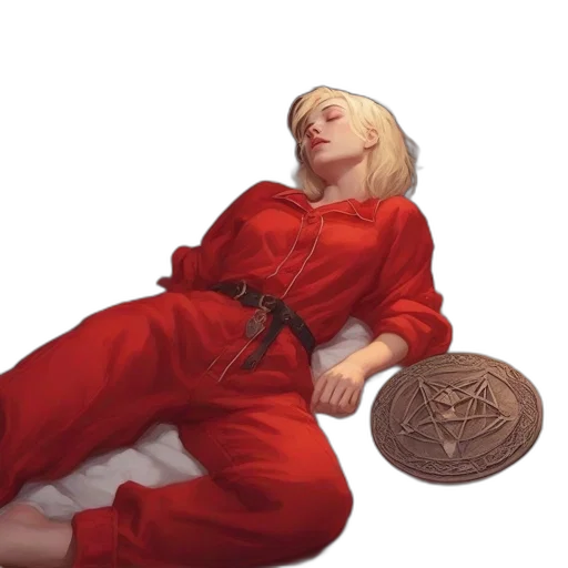 concept art, photorealistic, fantasy art, oil painting, red, woman, blonde, hair transparent PNG cut-out
