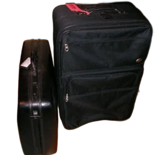 jacket, two, black, suitcases, sit, wooden, floor, one transparent PNG cut-out