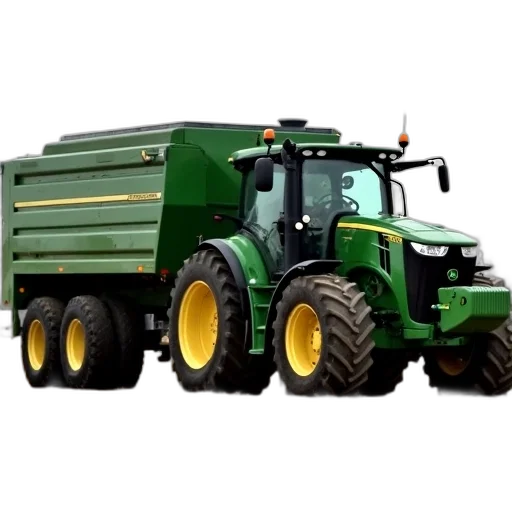 weapon, photorealistic, green, tractor, large, trailer, attached, parked transparent PNG cut-out