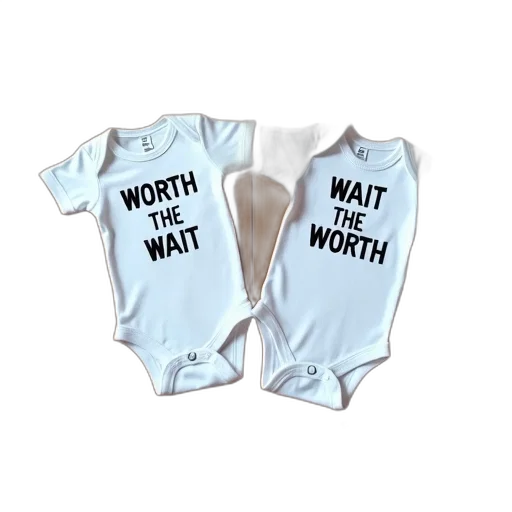 pair, white, baby, onesies, phrase, worth, wait, respectively transparent PNG cut-out