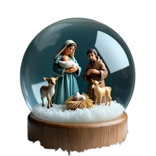 3d render, fantasy art, concept art, photorealistic, snow, globe, nativity, scene transparent PNG cut-out