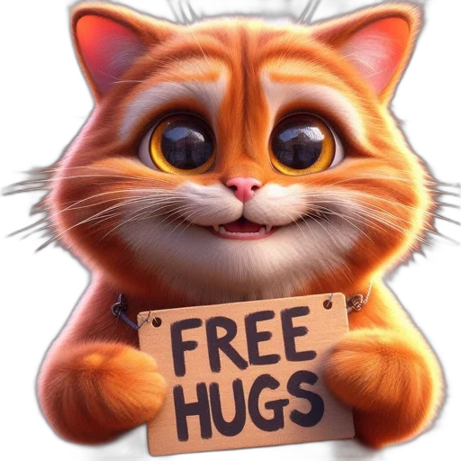 cartoon, cat, reflective, eyes, offers, free, hugs, cobblestone transparent PNG cut-out