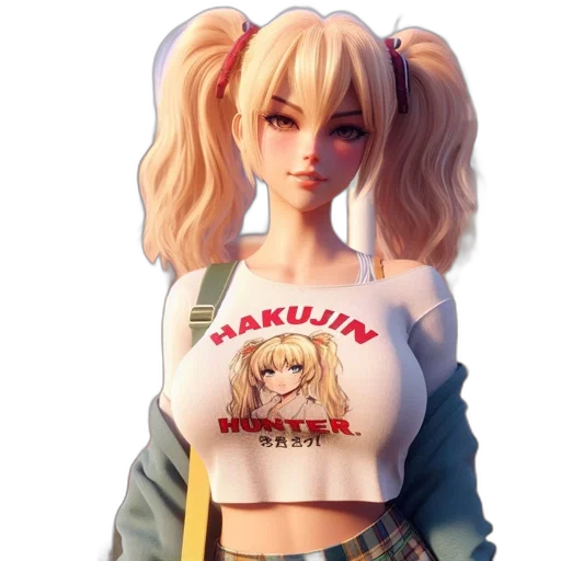 jacket, 3d render, anime, photorealistic, concept art, animated, female, character transparent PNG cut-out