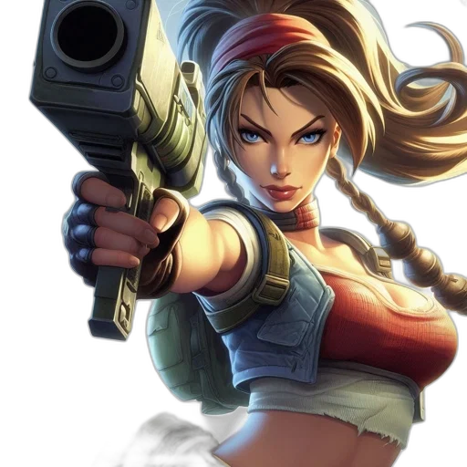 weapon, concept art, comic book art, fantasy art, pixel art, animated, female, character transparent PNG cut-out