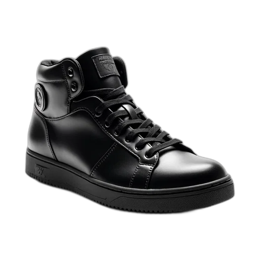 shoes, photorealistic, 3d render, black, high-top, sneaker, shiny, finish transparent PNG cut-out
