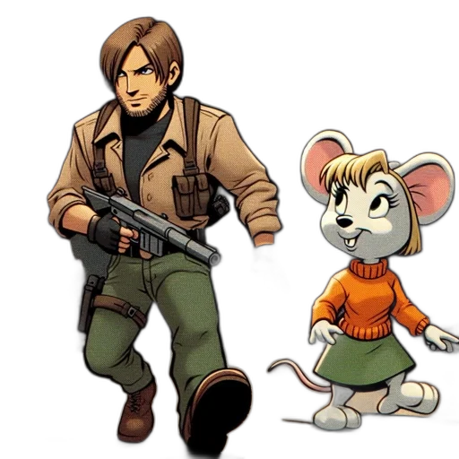 jacket, weapon, concept art, comic book art, pixel art, cartoon, two, animated transparent PNG cut-out