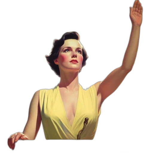 dress, woman, vintage-style, stands, before, gathered, crowd, her transparent PNG cut-out