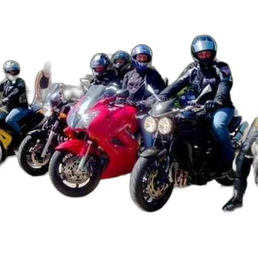 photorealistic, concept art, motorcycle, riders, pose, group, photo, showcasing transparent PNG cut-out