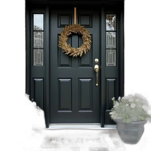 furniture, 3d render, photorealistic, snow, dark, black, front, door transparent PNG cut-out