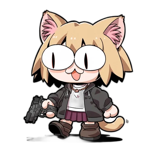 weapon, staff, animal, jacket, anime, cartoon, pixel art, cyberpunk transparent PNG cut-out
