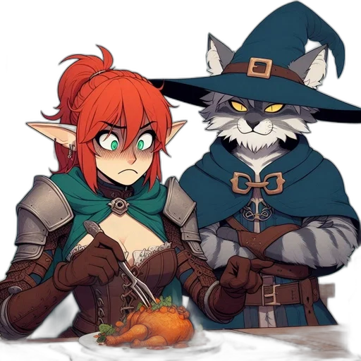 fantasy art, concept art, pixel art, watercolor, fire, two, animated, characters transparent PNG cut-out