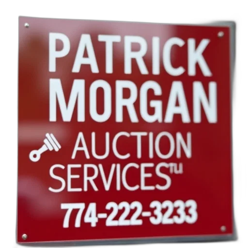 close-up, view, sign, name, patrick, morgan, auction, services transparent PNG cut-out