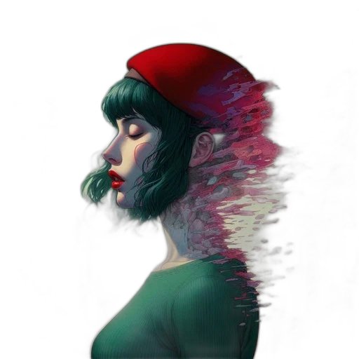 hat, hair, face, dress, concept art, fantasy art, watercolor, cyberpunk transparent PNG cut-out