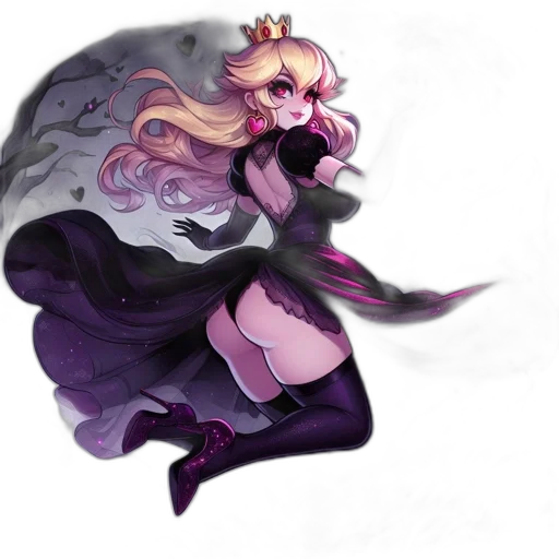 crown, dress, staff, concept art, fantasy art, pixel art, anime, dark transparent PNG cut-out