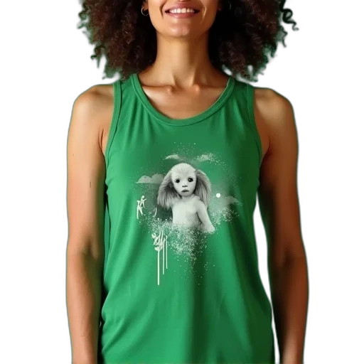 dress, green, person, wearing, tank, top, graphic, design transparent PNG cut-out