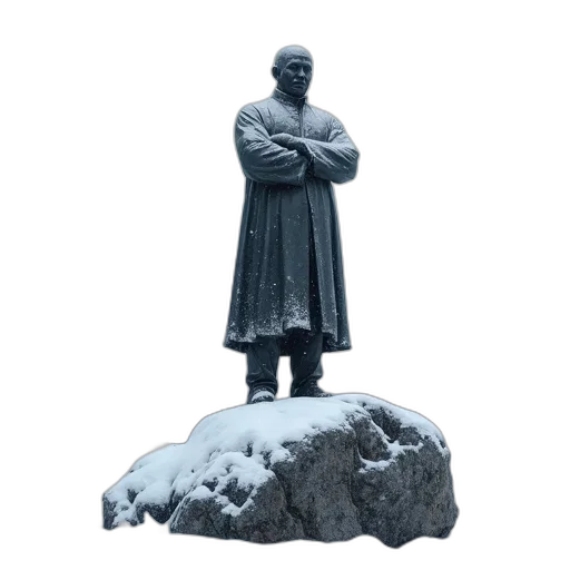 face, staff, umbrella, 3d render, concept art, photorealistic, snow, statue transparent PNG cut-out