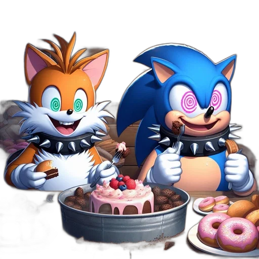 food, 3d render, concept art, pixel art, two, animated, characters, fox transparent PNG cut-out