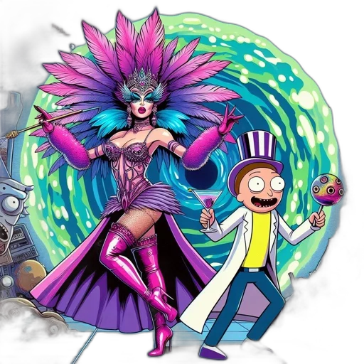 concept art, fantasy art, comic book art, cartoon, outer space, neon, colorful, two transparent PNG cut-out