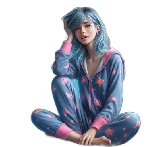 jacket, dress, concept art, anime, watercolor, fantasy art, blue, pastel transparent PNG cut-out