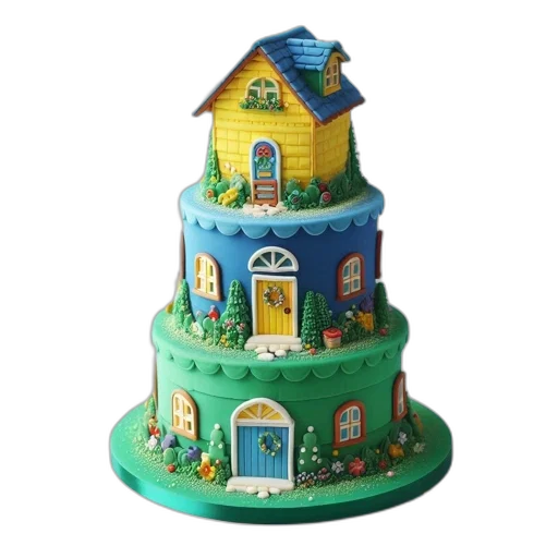 3d render, intricately, detailed, cake, designs, whimsical, house, complete transparent PNG cut-out