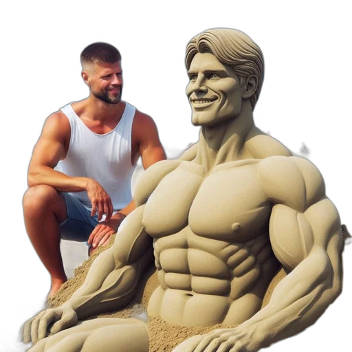 photorealistic, 3d render, concept art, oil painting, man, kneels, beside, large transparent PNG cut-out