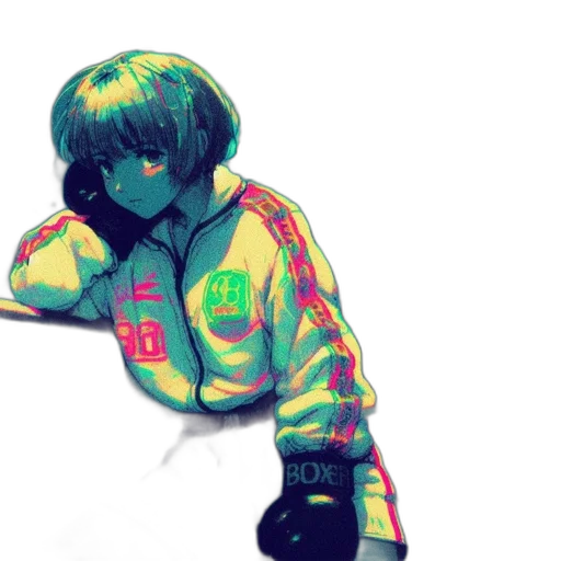 jacket, robot, face, weapon, cyberpunk, vaporwave, watercolor, anime transparent PNG cut-out