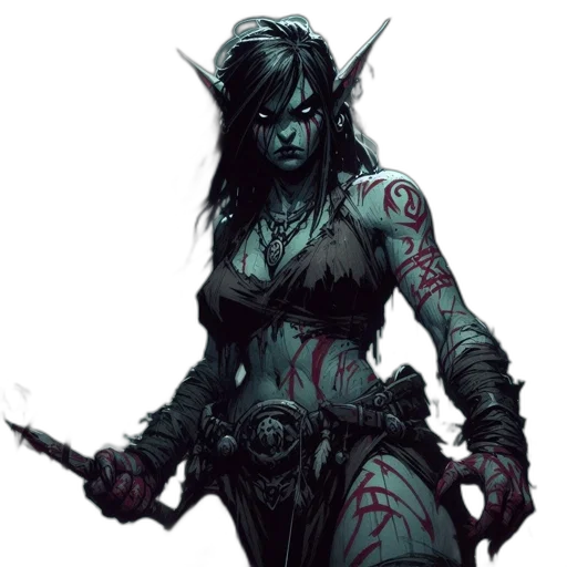 fantasy art, concept art, comic book art, pixel art, dark, green, red, dark-skinned transparent PNG cut-out