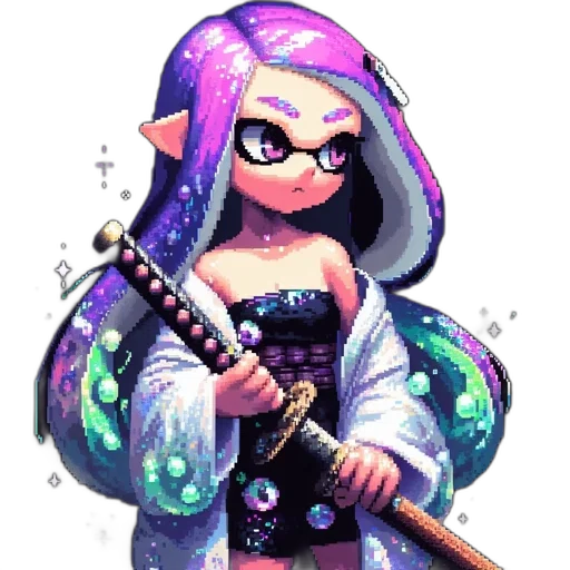 staff, weapon, dress, pixel art, fantasy art, vaporwave, watercolor, pastel transparent PNG cut-out