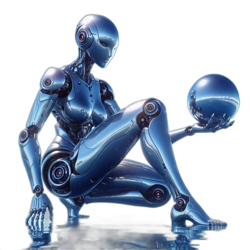 robot, concept art, cyberpunk, 3d render, comic book art, outer space, blue, metallic transparent PNG cut-out