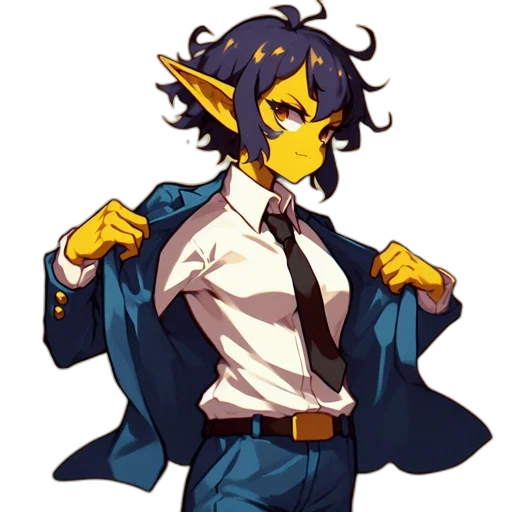 staff, jacket, concept art, pixel art, anime, cartoon, blue, golden transparent PNG cut-out