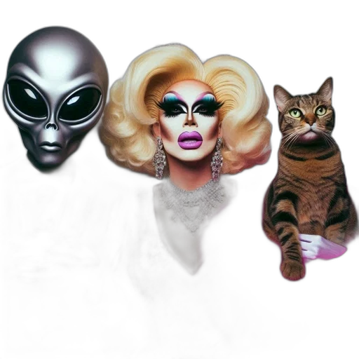 mask, creature, concept art, outer space, alien, glamorous-dressed, person, cat transparent PNG cut-out