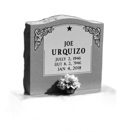 photorealistic, grayscale, image, headstone, name, joe, urquizo, dates transparent PNG cut-out