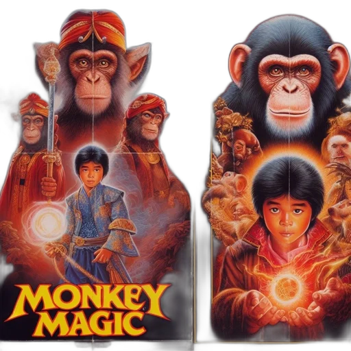 concept art, poster, monkey, magic, young, boy, wearing, traditional transparent PNG cut-out