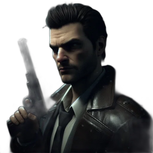 jacket, weapon, staff, face, concept art, cyberpunk, photorealistic, comic book art transparent PNG cut-out
