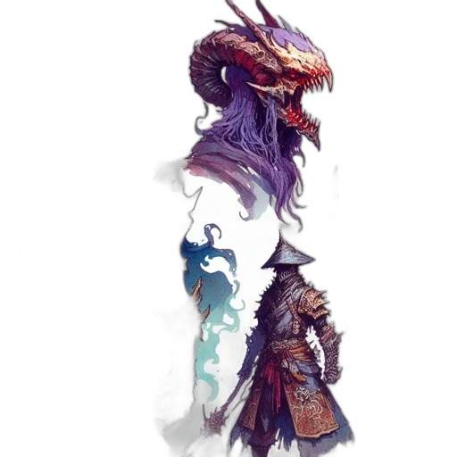 dragon, mask, sword, creature, concept art, fantasy art, watercolor, pixel art transparent PNG cut-out