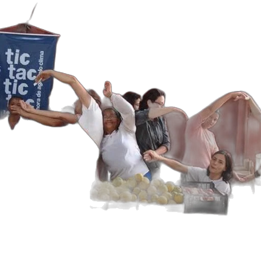 concept art, underwater, group, people, stretching, fruit, boxes, foreground transparent PNG cut-out