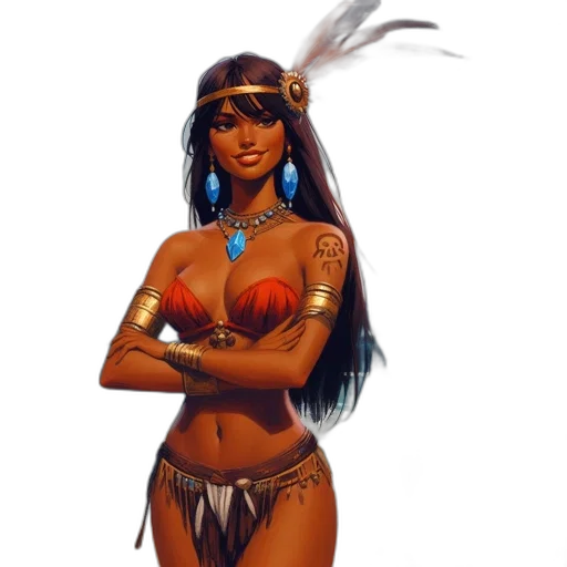jewelry, fantasy art, concept art, comic book art, pixel art, woman, tribal, red transparent PNG cut-out