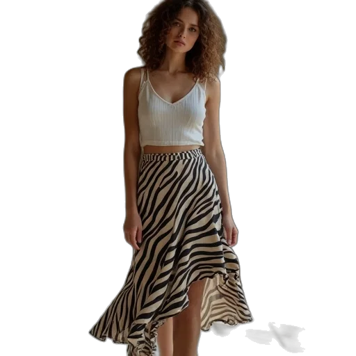 dress, monochrome, earth tones, woman, wearing, zebra, print, midi transparent PNG cut-out