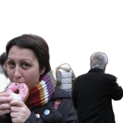 jacket, mask, face, staff, city street, outer space, woman, striped transparent PNG cut-out