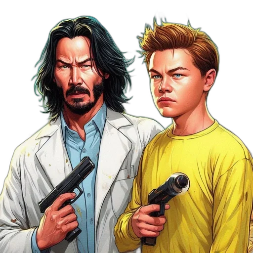 weapon, staff, comic book art, concept art, cartoon, pixel art, two, men transparent PNG cut-out