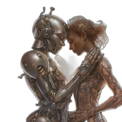 robot, concept art, cyberpunk, fantasy art, 3d render, outer space, humanoid, leans transparent PNG cut-out