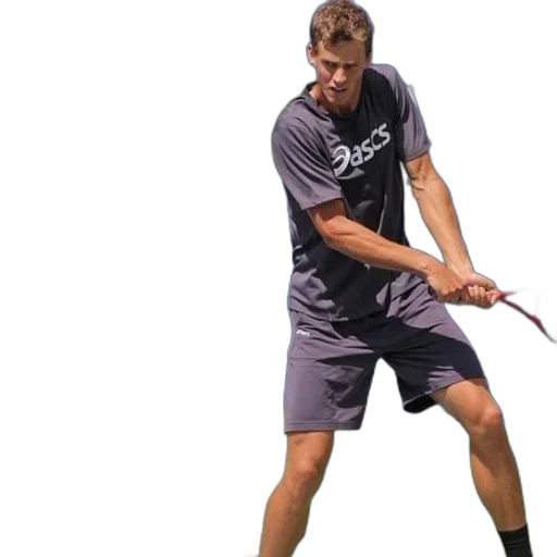 staff, man, gray, shirt, shorts, playing, tennis, court transparent PNG cut-out