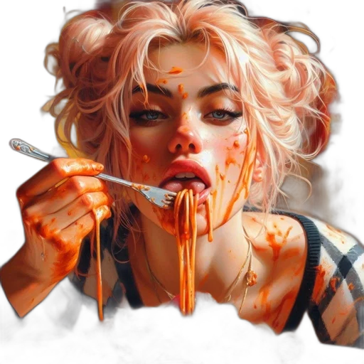 food, face, photorealistic, comic book art, cyberpunk, oil painting, neon lights, fire transparent PNG cut-out